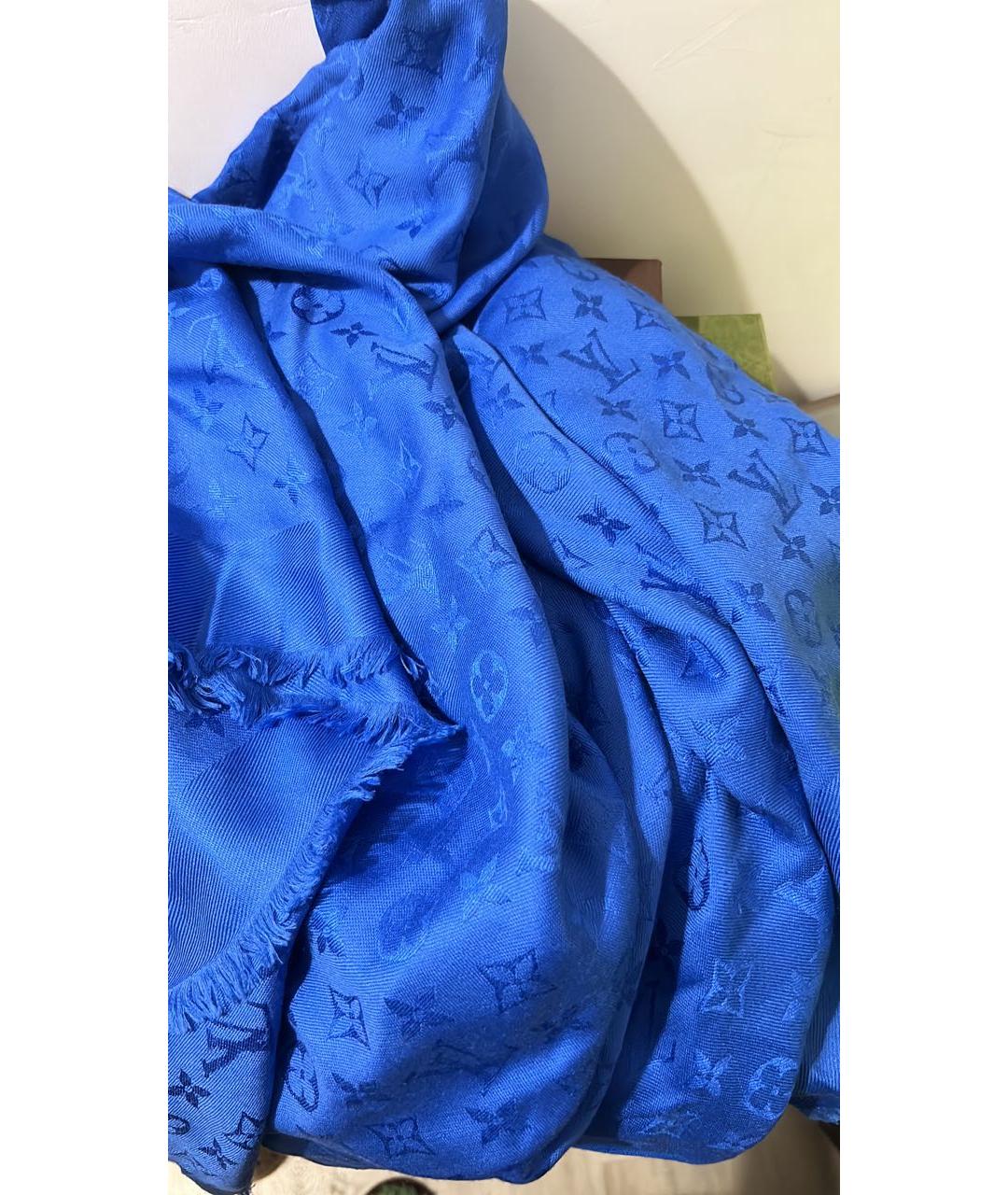 LOUIS VUITTON Синий шелковый платок, фото 2