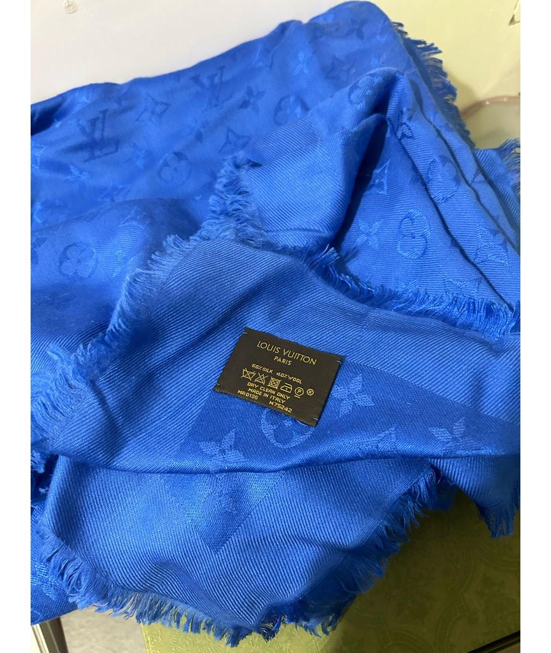 LOUIS VUITTON Синий шелковый платок, фото 3