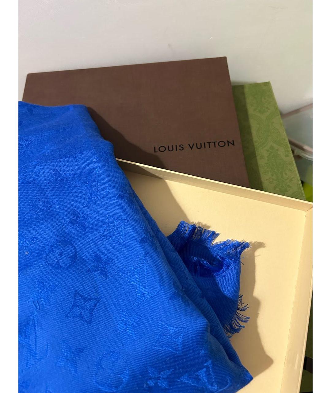 LOUIS VUITTON Синий шелковый платок, фото 4