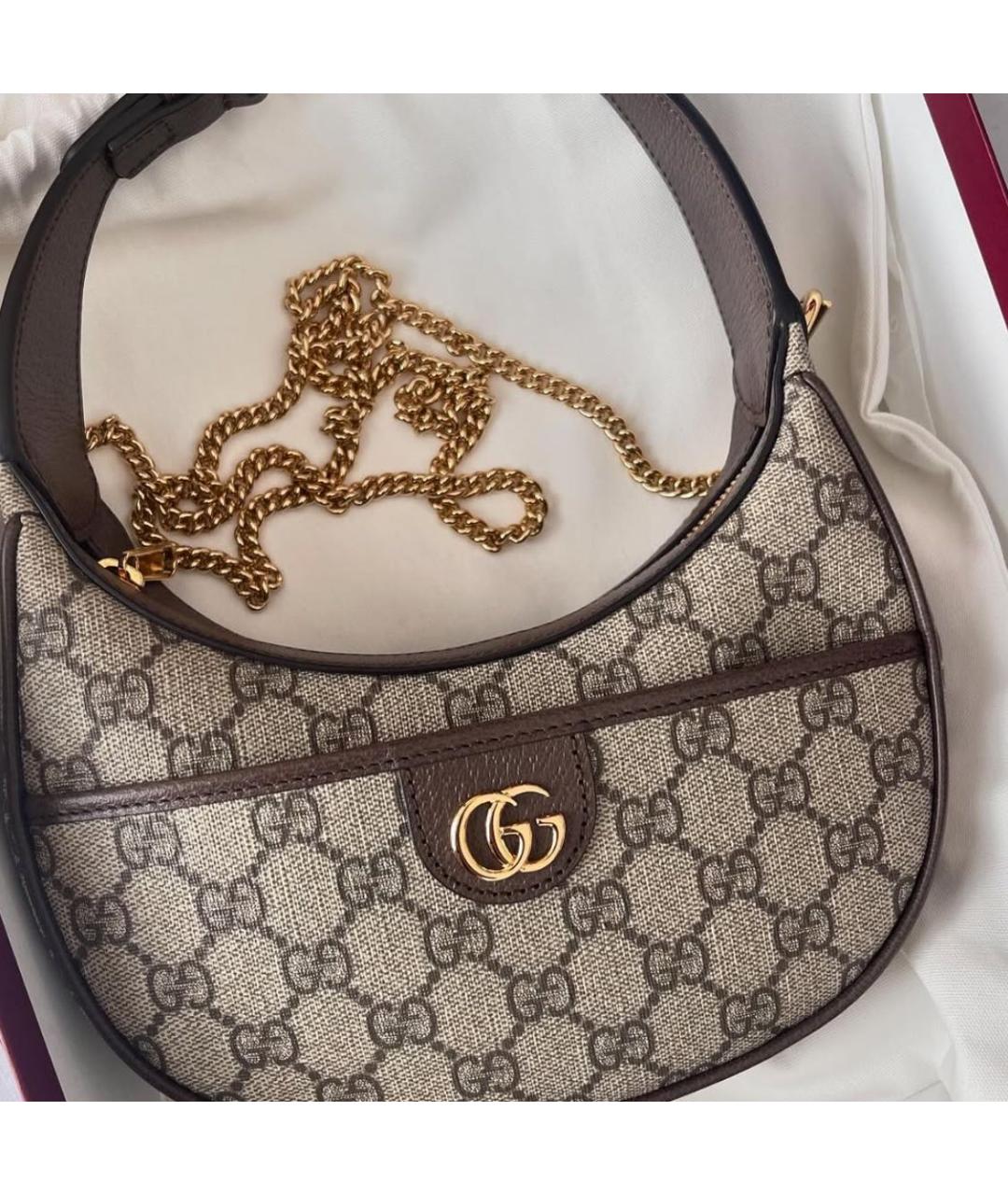 GUCCI Коричневая жаккардовая сумка с короткими ручками, фото 2