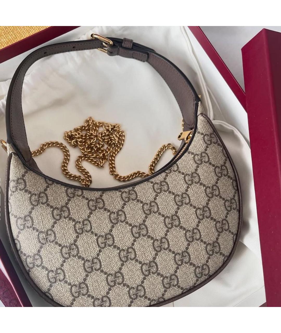 GUCCI Коричневая жаккардовая сумка с короткими ручками, фото 3