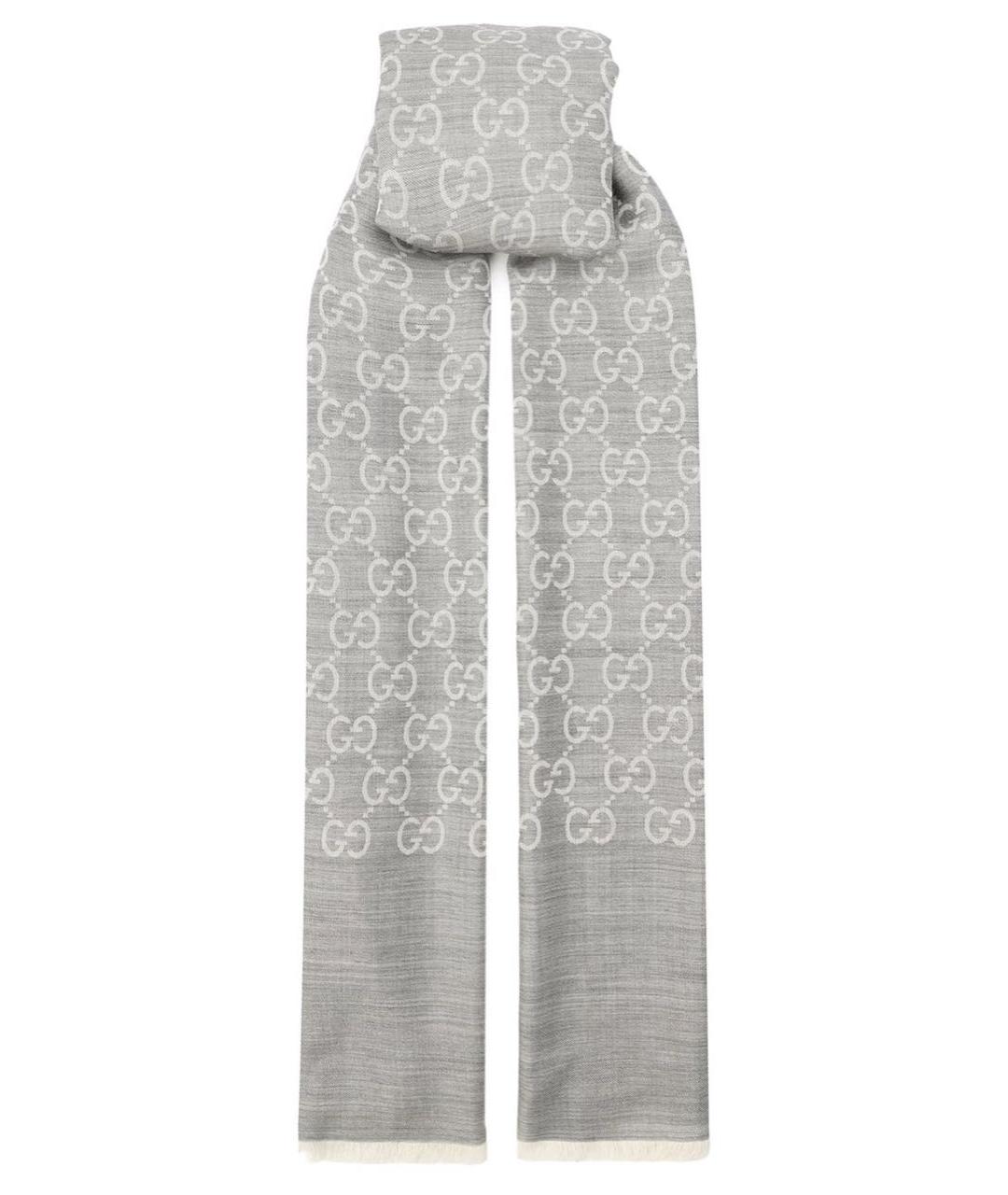 GUCCI Серый шерстяной шарф, фото 1