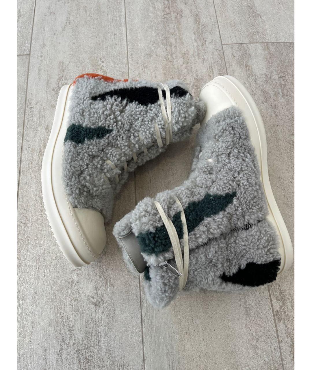 RICK OWENS Серые резиновые высокие кроссовки / кеды, фото 2