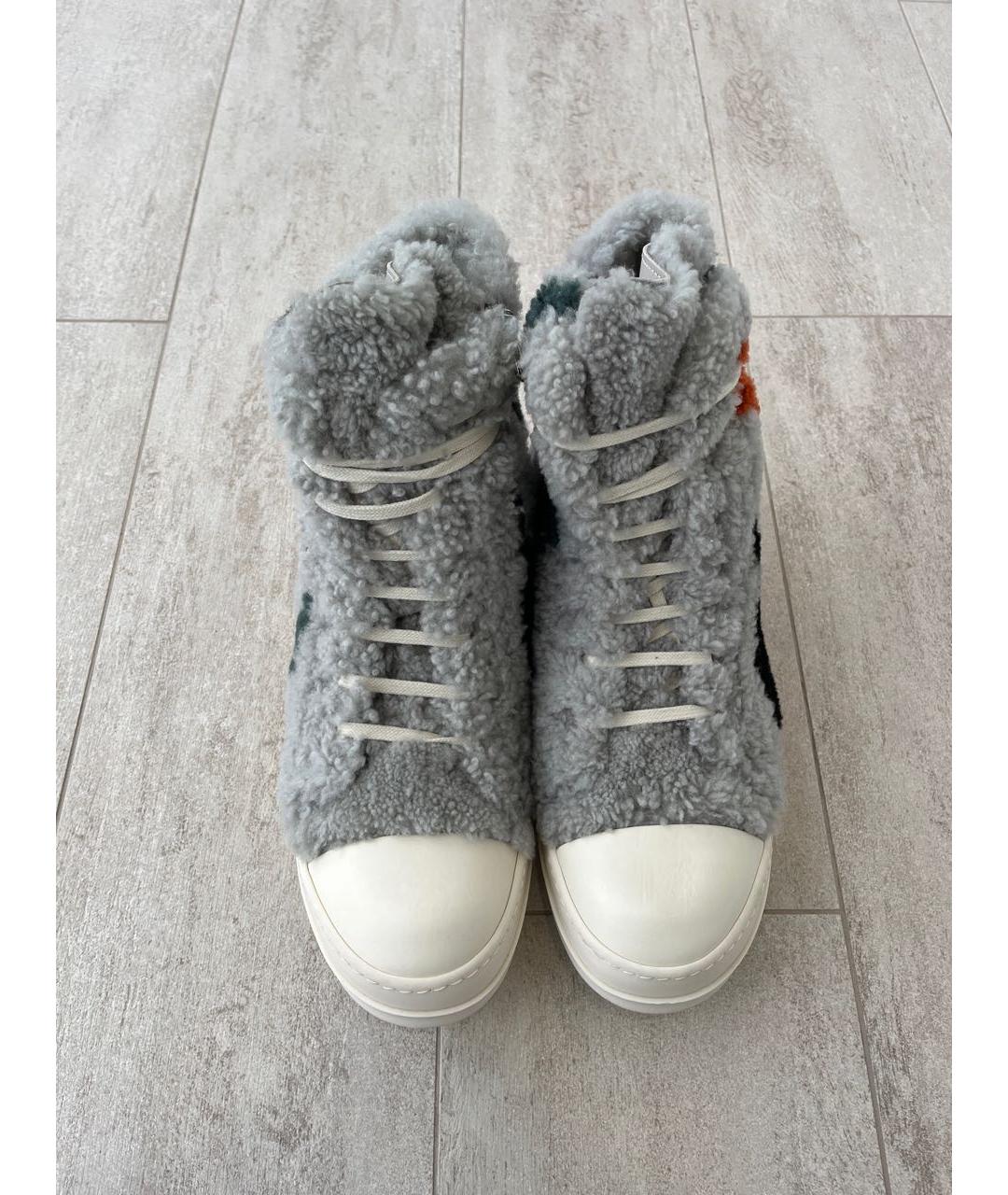 RICK OWENS Серые резиновые высокие кроссовки / кеды, фото 4