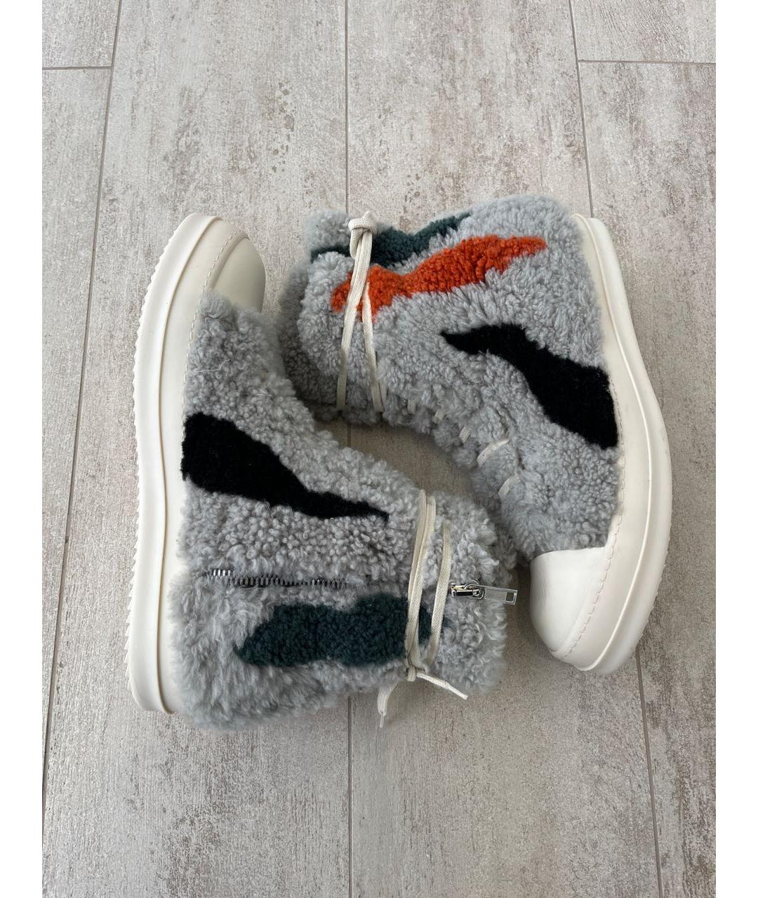 RICK OWENS Серые резиновые высокие кроссовки / кеды, фото 3