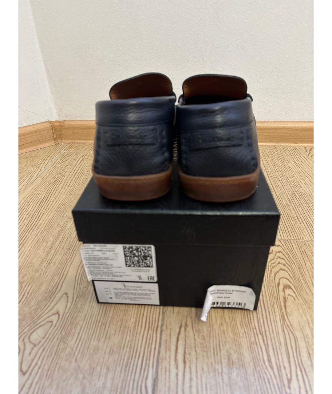 BILLIONAIRE Темно-синие кожаные мокасины, фото 4