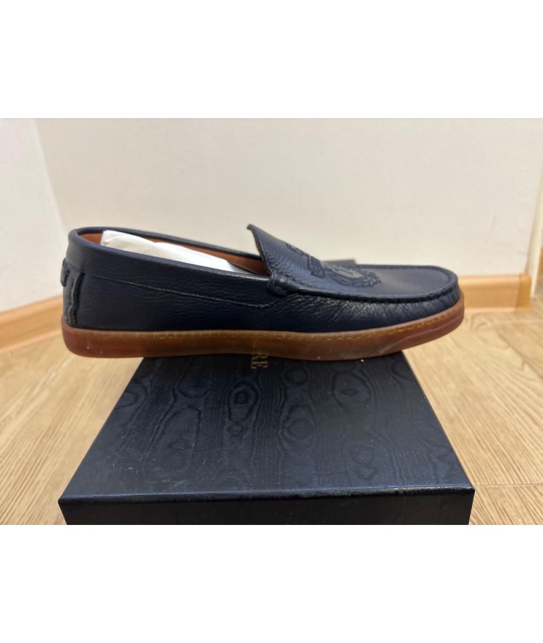 BILLIONAIRE Темно-синие кожаные мокасины, фото 5