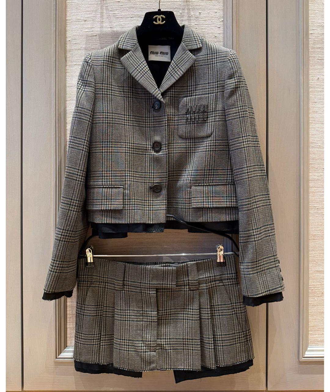 MIU MIU Коричневый шерстяной костюм с юбками, фото 5