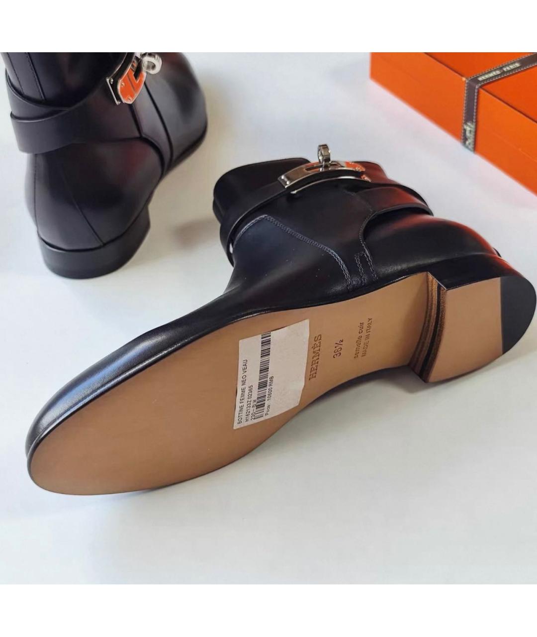 HERMES Черные кожаные полусапоги, фото 5
