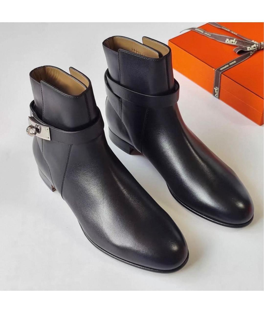 HERMES Черные кожаные полусапоги, фото 3