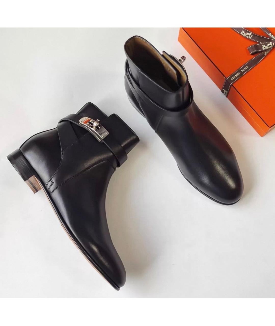 HERMES Черные кожаные полусапоги, фото 2