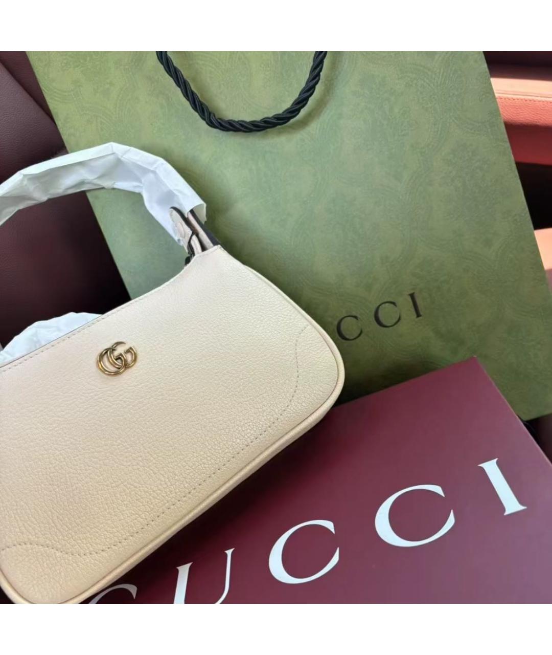 GUCCI Бежевая кожаная сумка с короткими ручками, фото 2