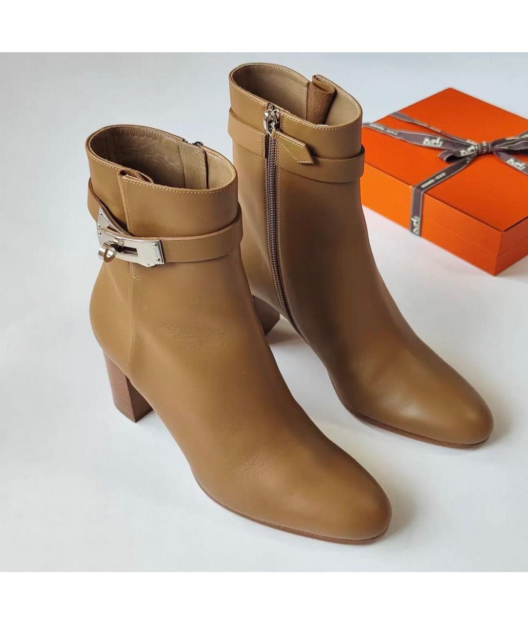 HERMES Коричневые кожаные ботильоны, фото 5