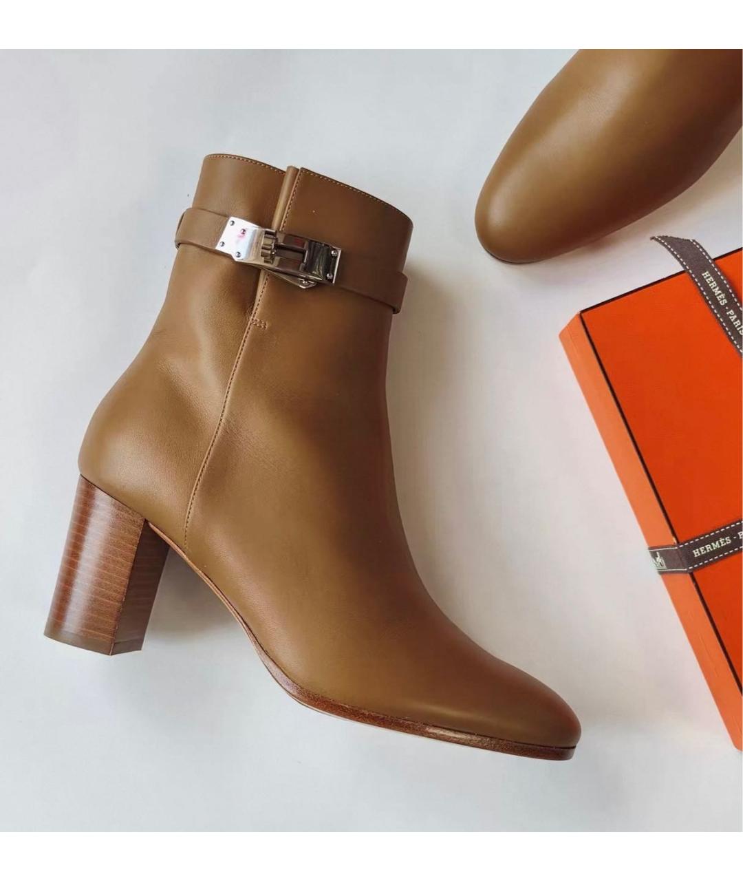 HERMES Коричневые кожаные ботильоны, фото 2