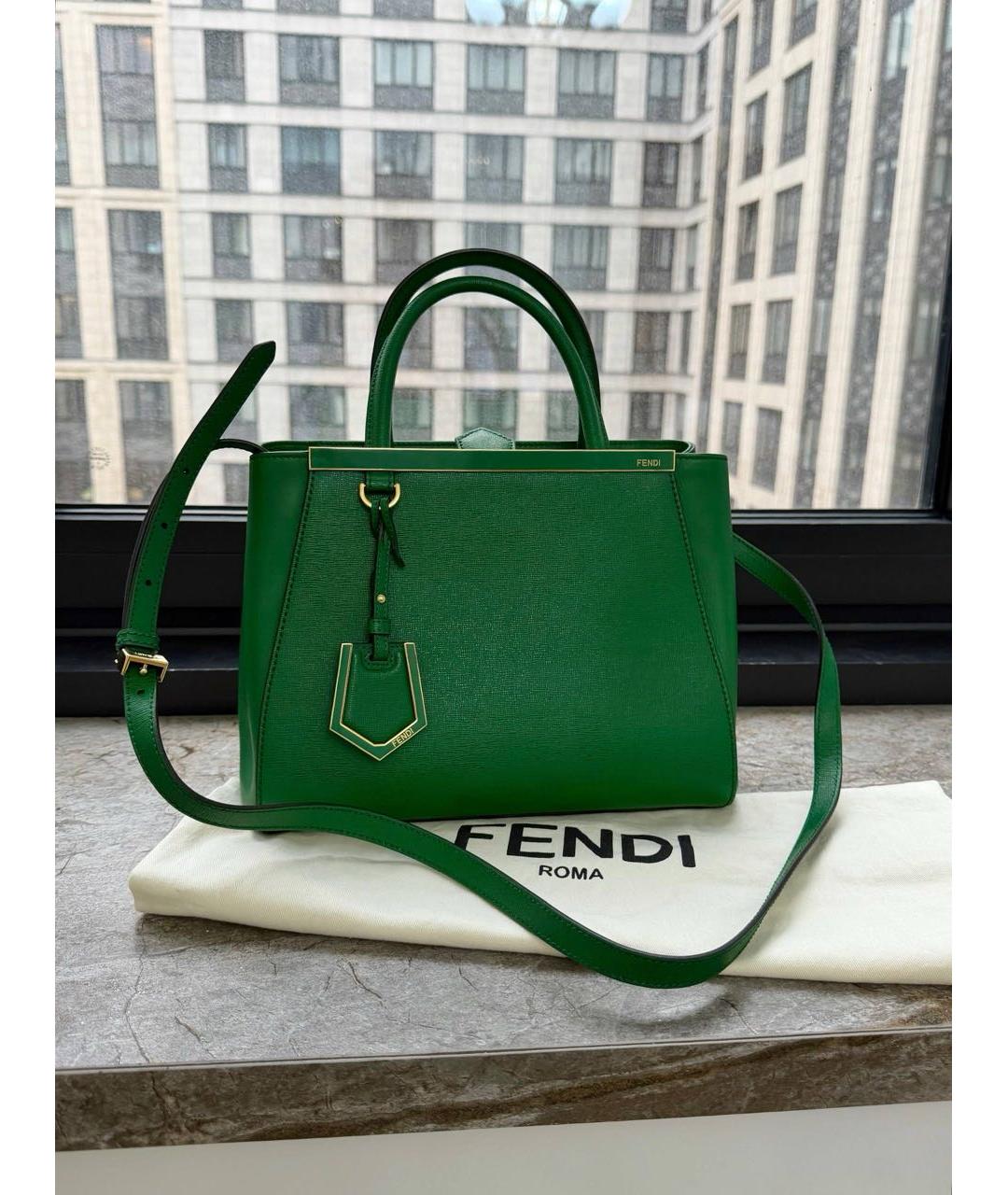 FENDI Зеленая кожаная сумка с короткими ручками, фото 7