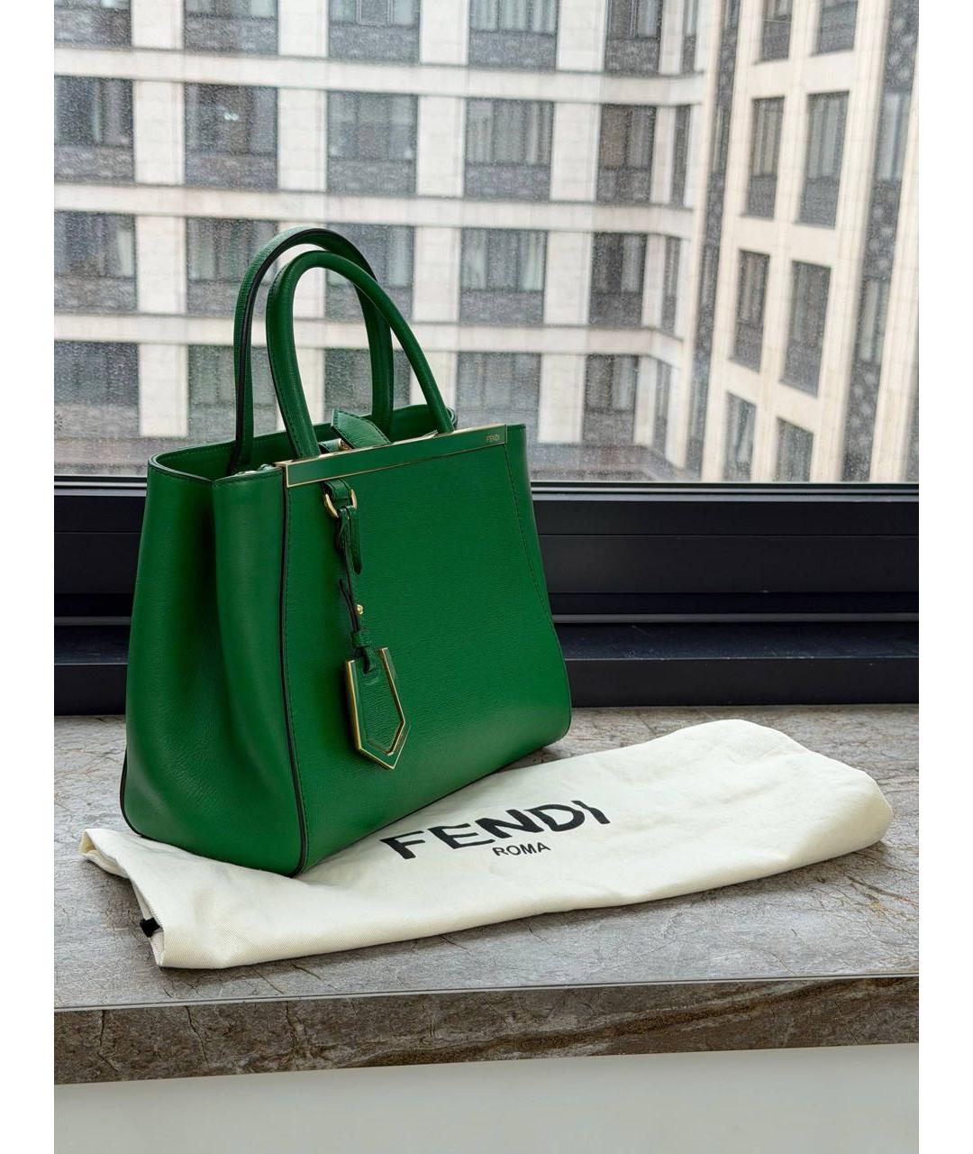 FENDI Зеленая кожаная сумка с короткими ручками, фото 2