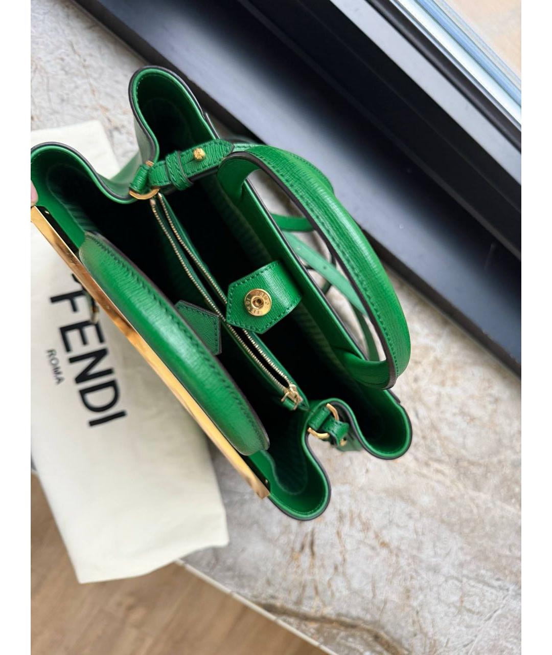 FENDI Зеленая кожаная сумка с короткими ручками, фото 4