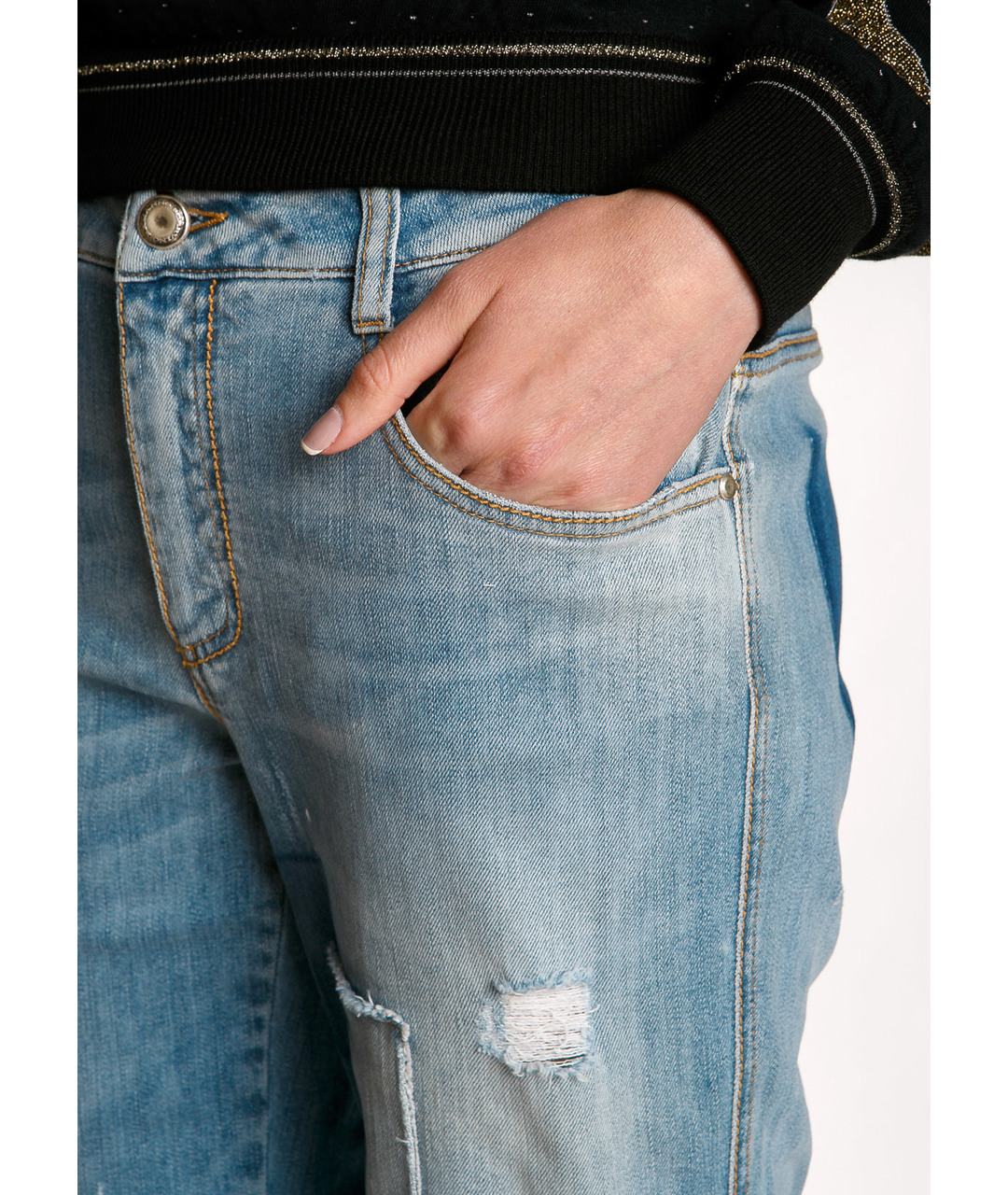 ERMANNO SCERVINO Голубые хлопко-эластановые прямые джинсы, фото 4