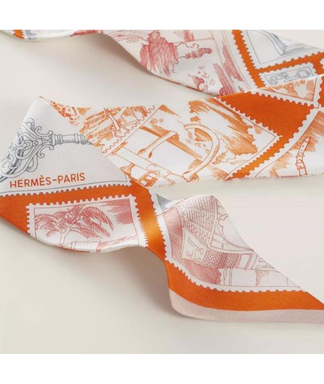 HERMES Оранжевый шелковый шарф, фото 2