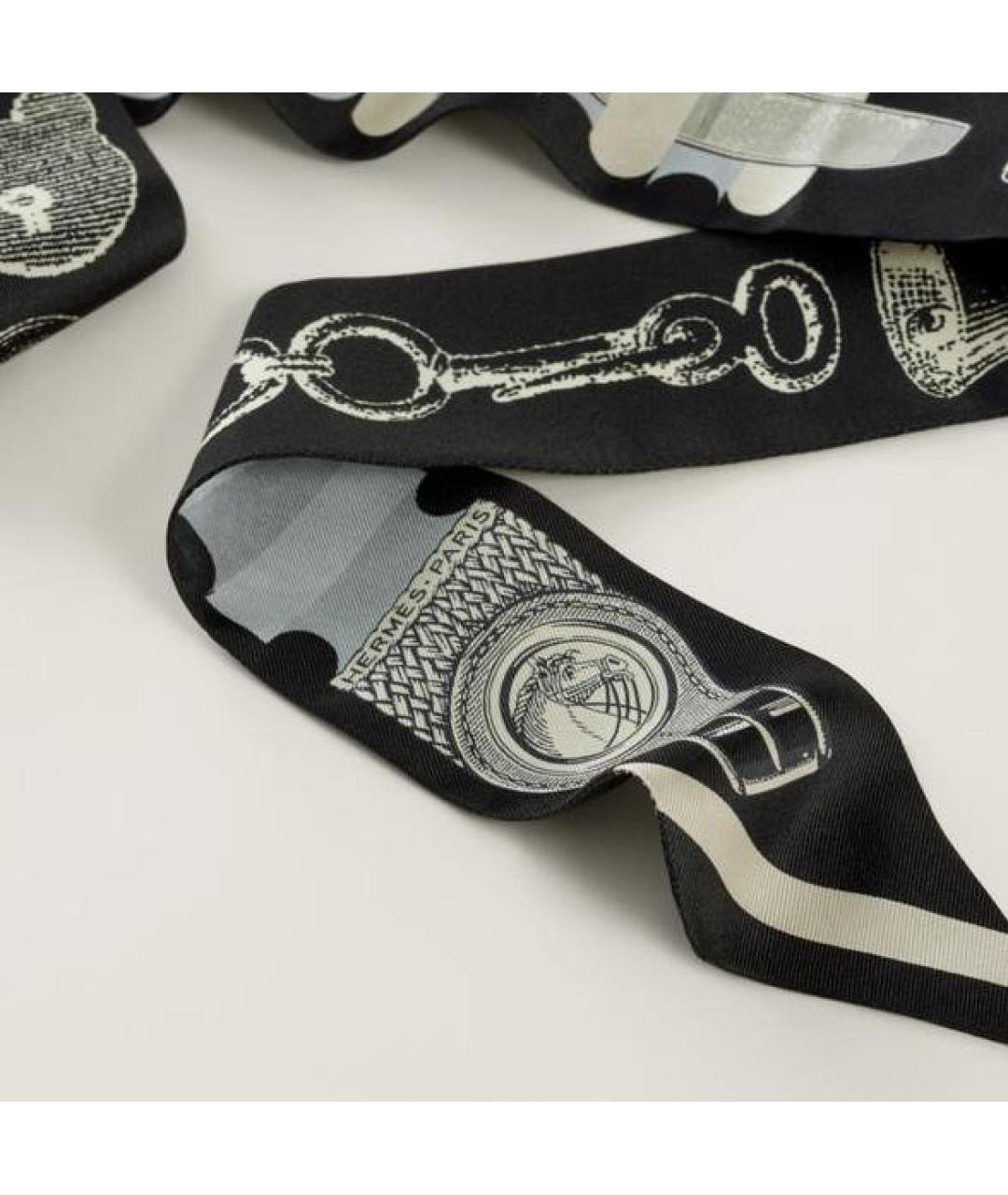 HERMES Черный шелковый шарф, фото 2