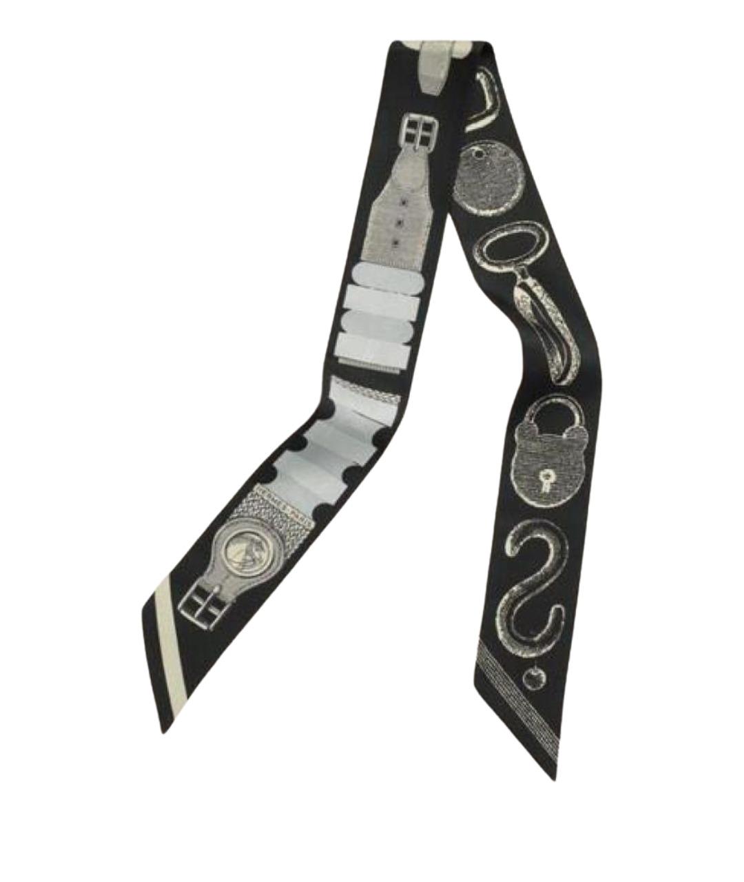 HERMES Черный шелковый шарф, фото 1