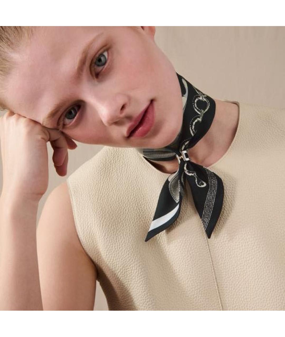 HERMES Черный шелковый шарф, фото 3