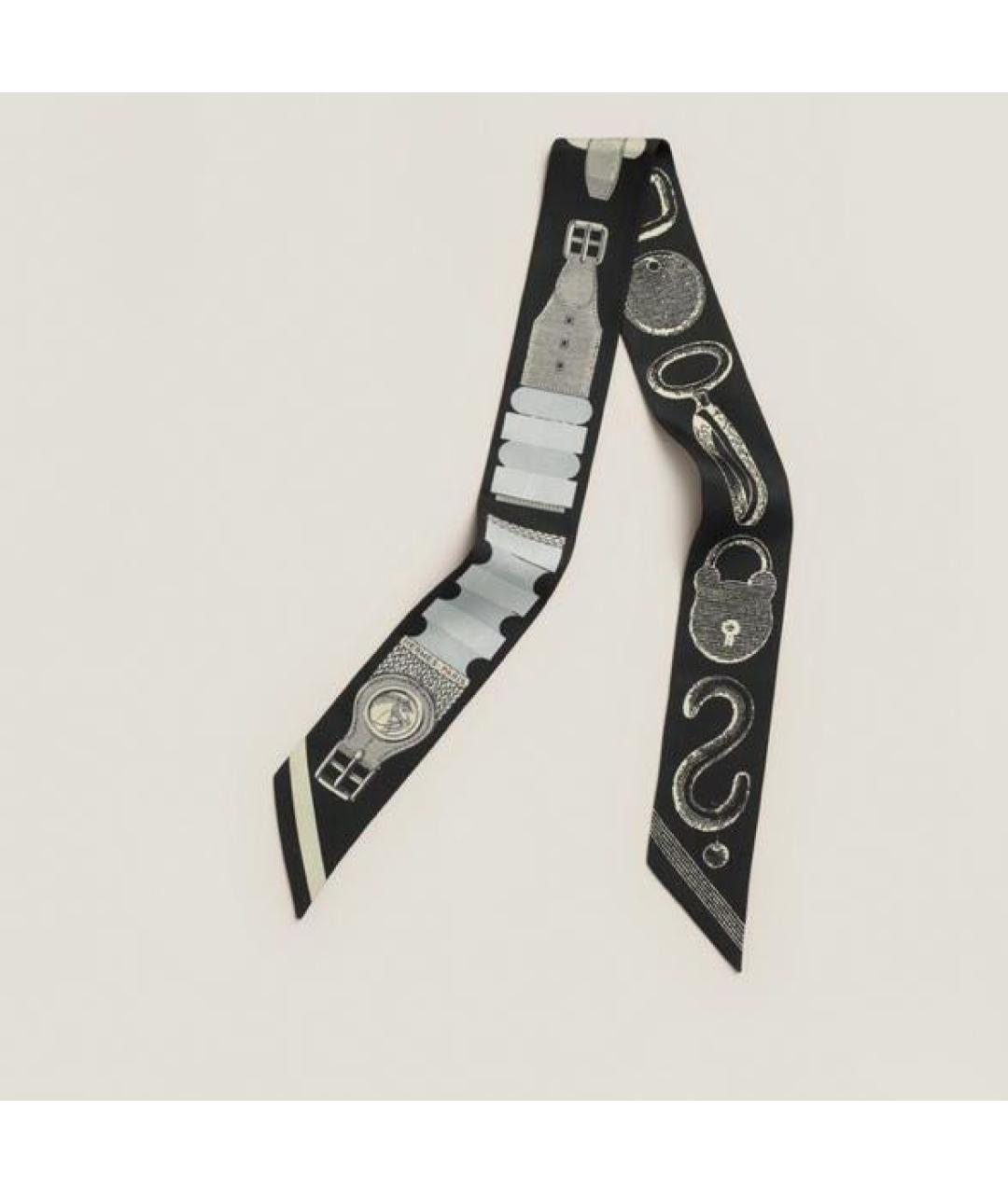 HERMES Черный шелковый шарф, фото 4