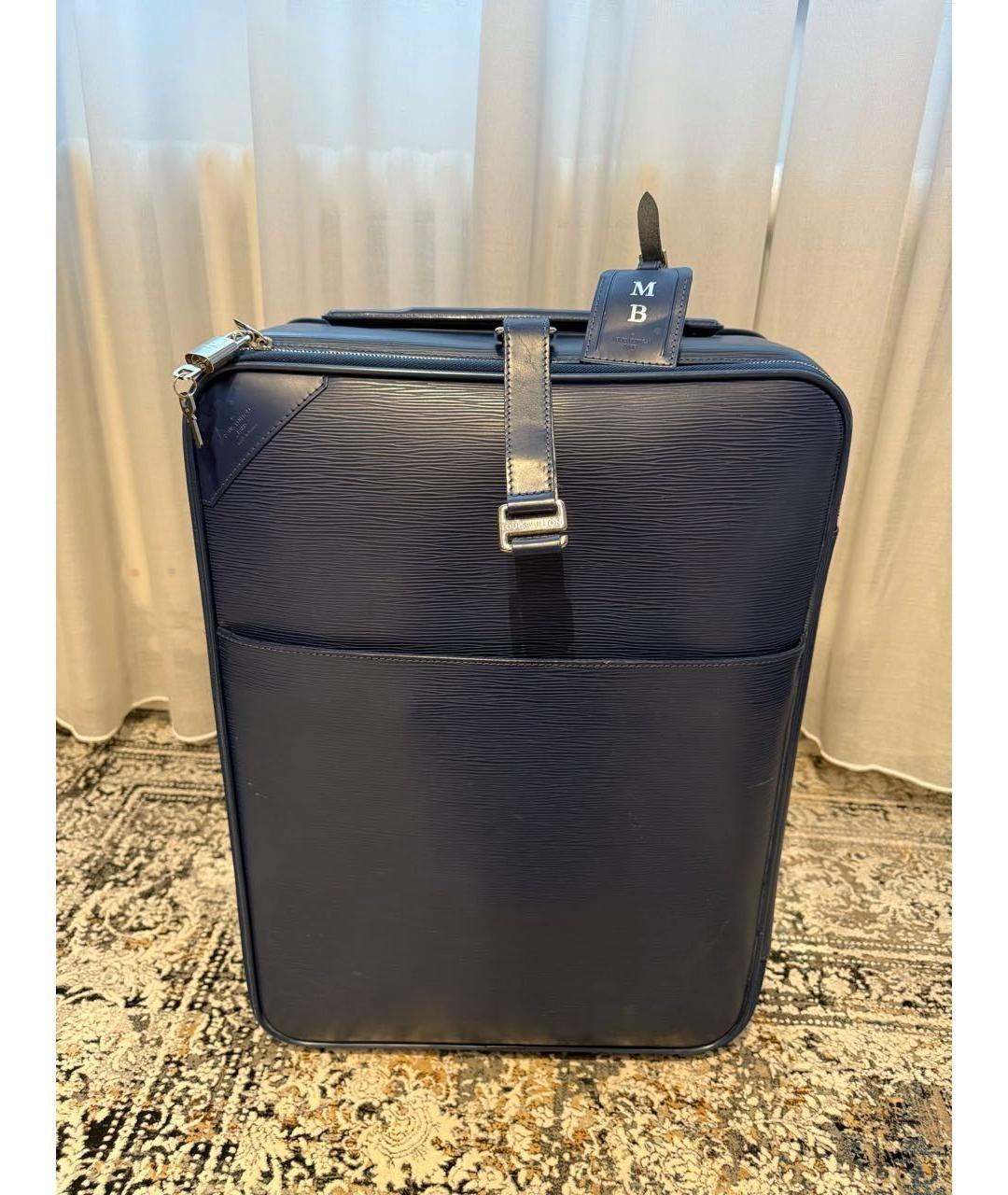 LOUIS VUITTON Синий кожаный чемодан, фото 10