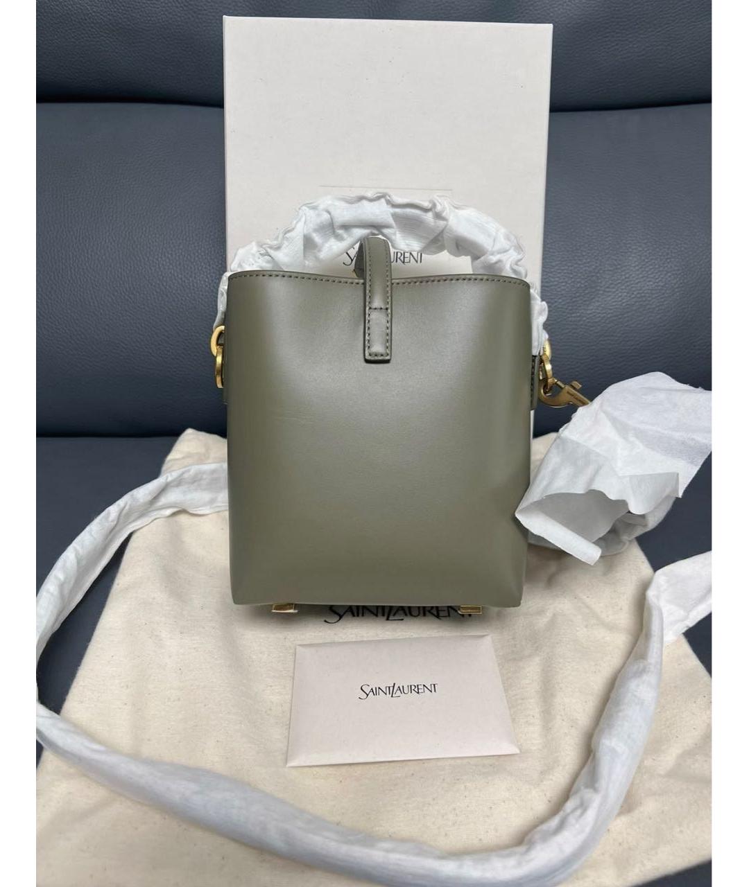 SAINT LAURENT Хаки кожаная сумка с короткими ручками, фото 2