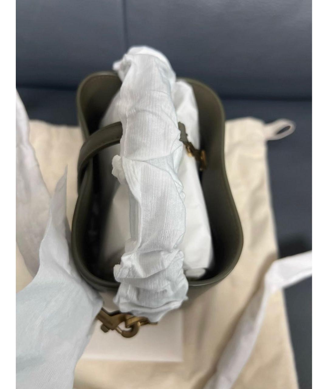 SAINT LAURENT Хаки кожаная сумка с короткими ручками, фото 5