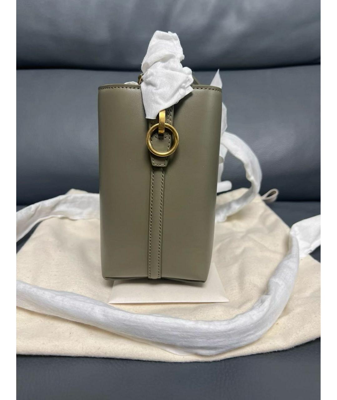 SAINT LAURENT Хаки кожаная сумка с короткими ручками, фото 3