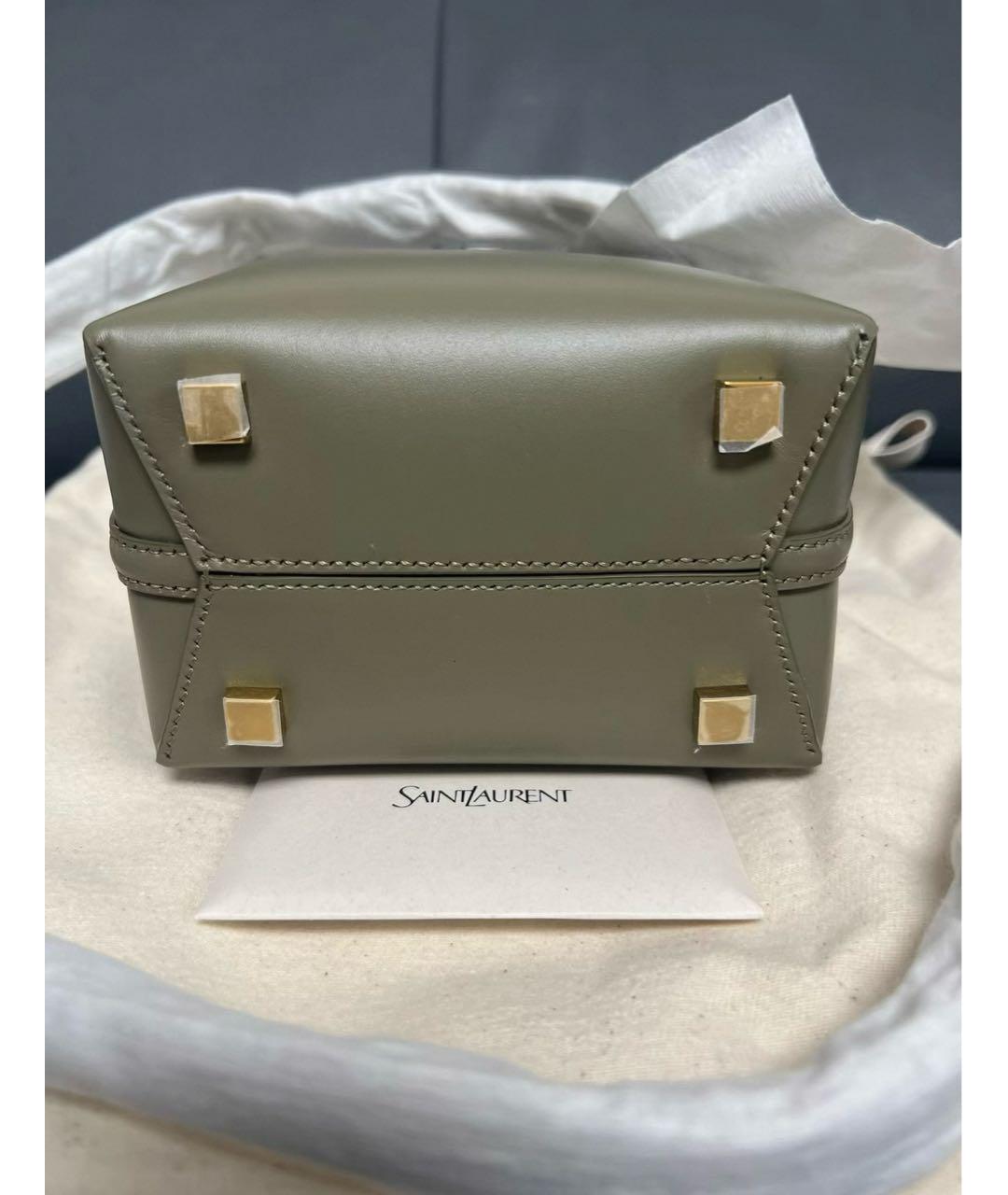 SAINT LAURENT Хаки кожаная сумка с короткими ручками, фото 6