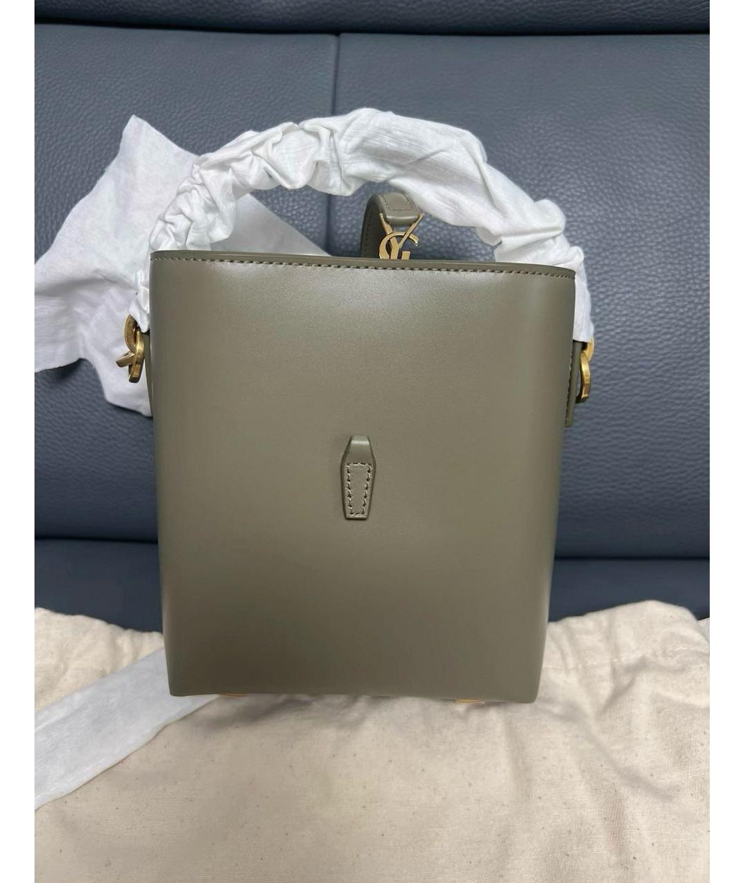 SAINT LAURENT Хаки кожаная сумка с короткими ручками, фото 4