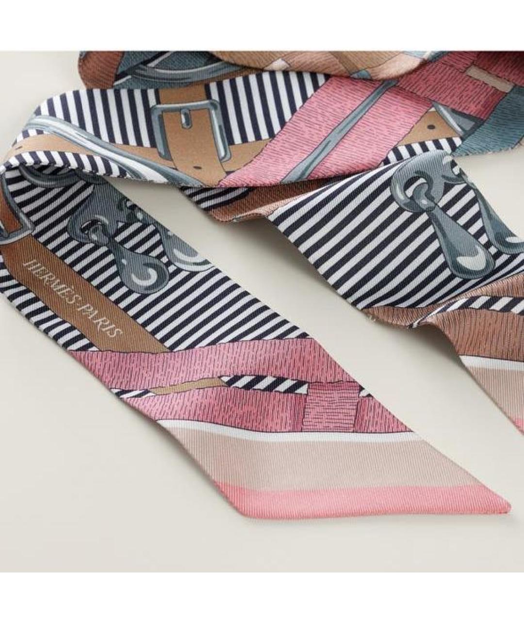 HERMES Розовый шелковый шарф, фото 3