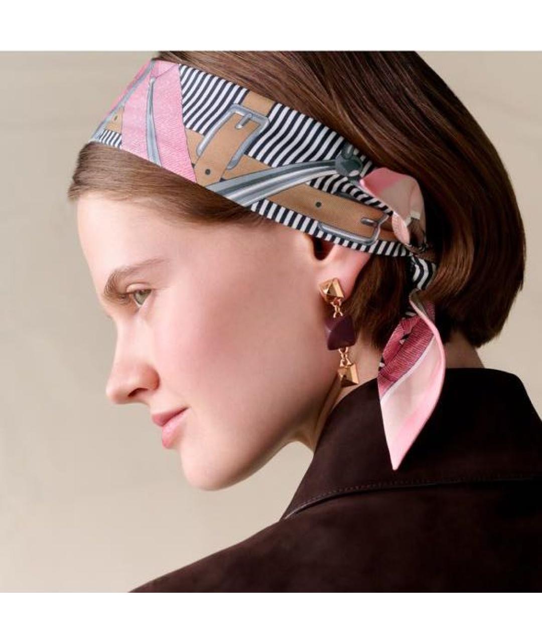 HERMES Розовый шелковый шарф, фото 2