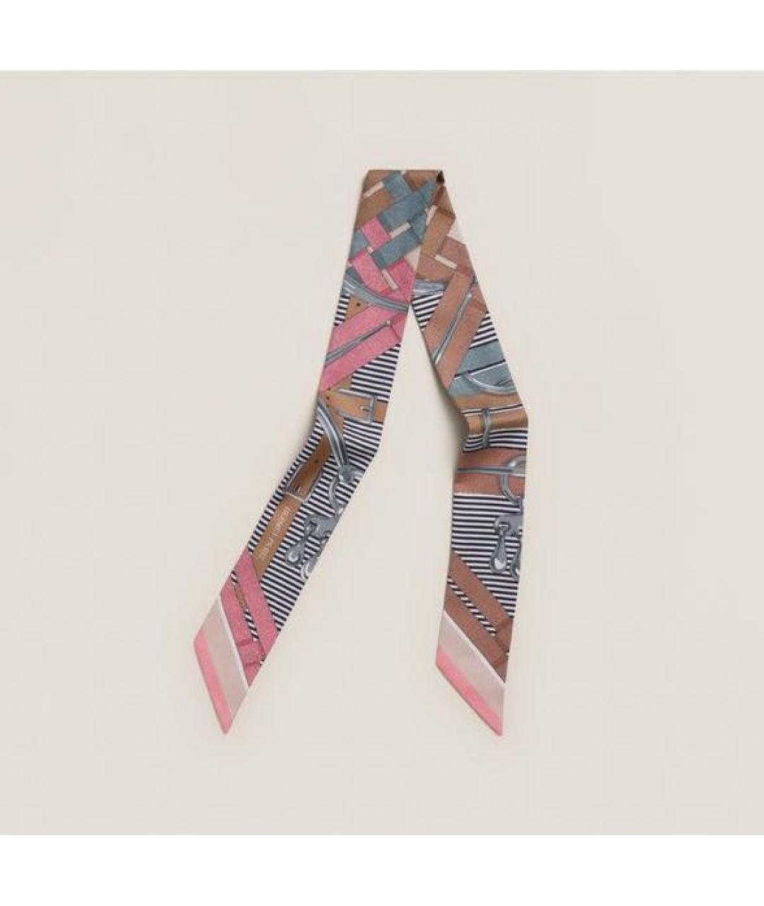 HERMES Розовый шелковый шарф, фото 4