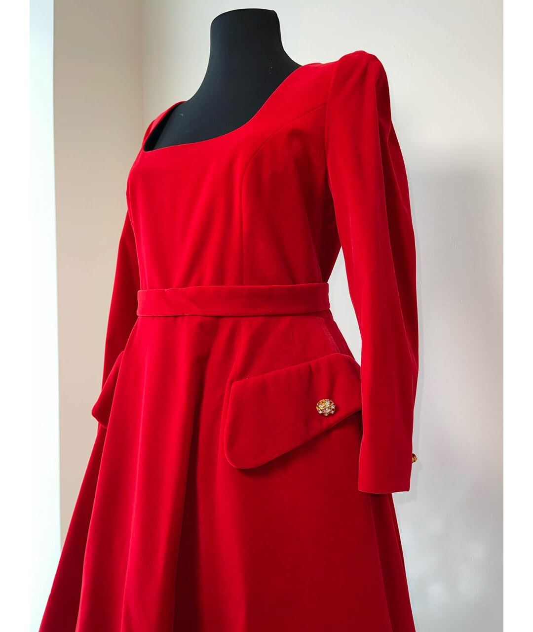 BOHEMIQUE Красное велюровое повседневное платье, фото 2