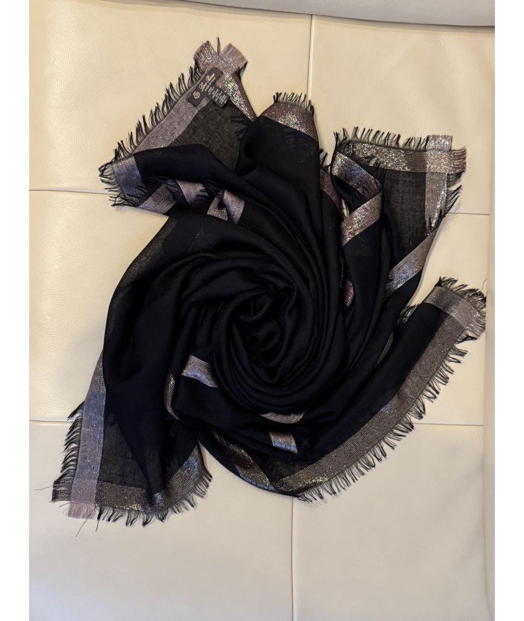 LORO PIANA Черный кашемировый платок, фото 5