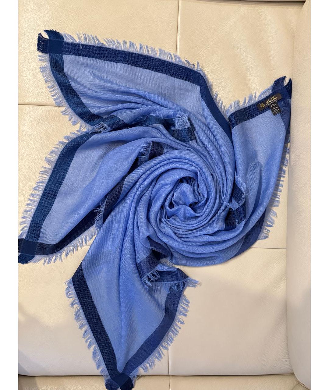 LORO PIANA Голубой кашемировый платок, фото 5