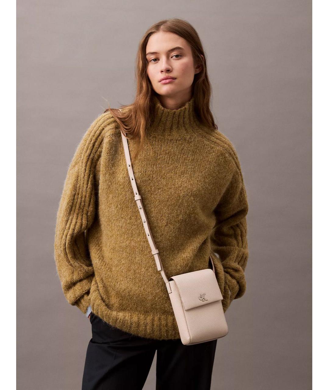CALVIN KLEIN Бежевая кожаная сумка через плечо, фото 2