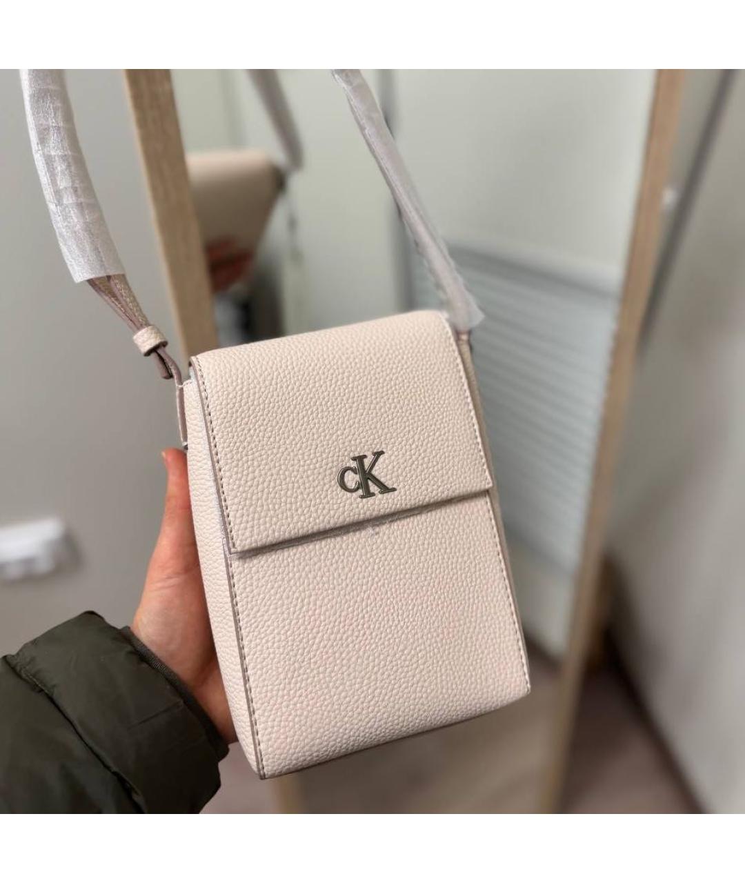 CALVIN KLEIN Бежевая кожаная сумка через плечо, фото 5