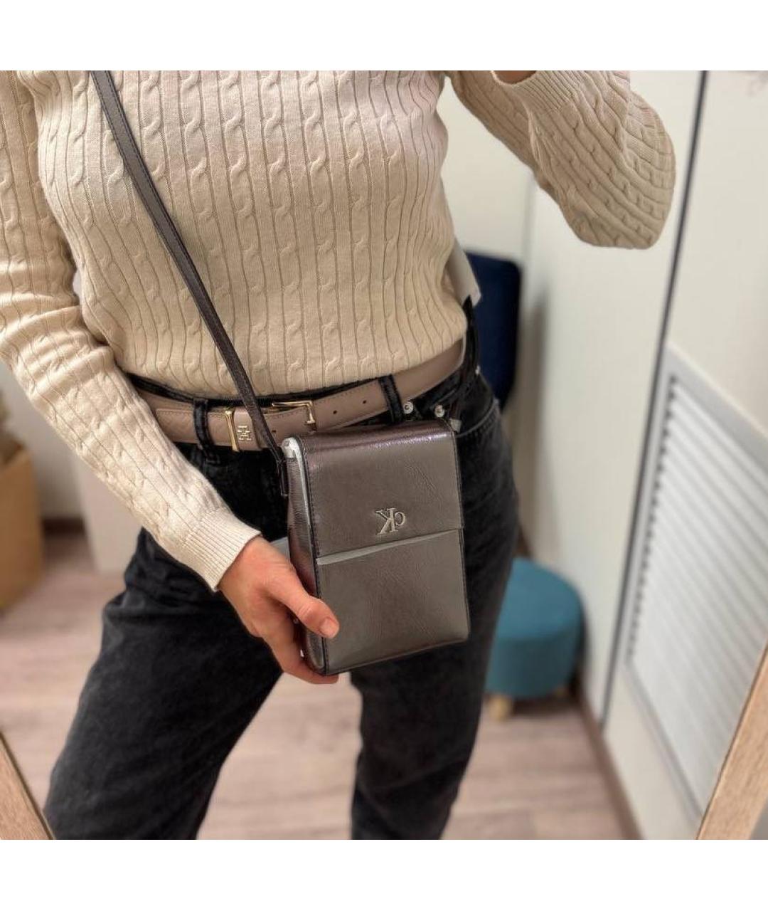 CALVIN KLEIN Коричневая кожаная сумка через плечо, фото 2