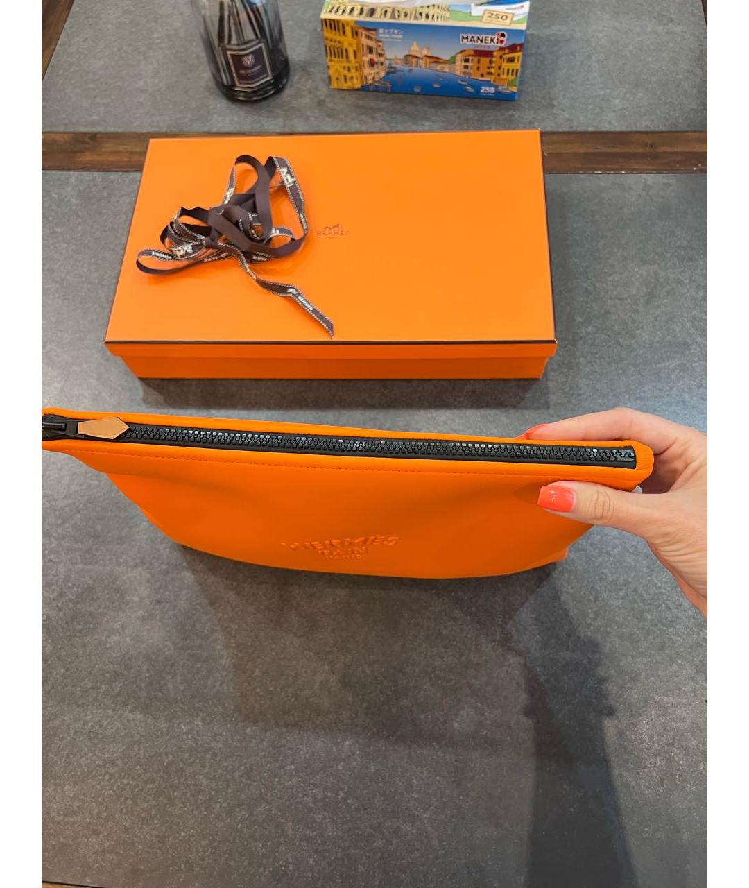 HERMES Оранжевая косметичка, фото 5