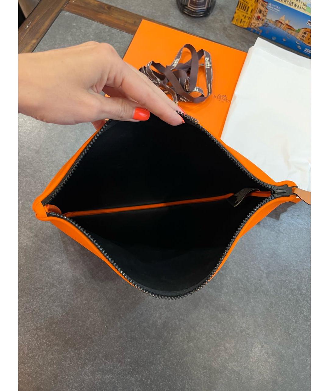 HERMES Оранжевая косметичка, фото 6