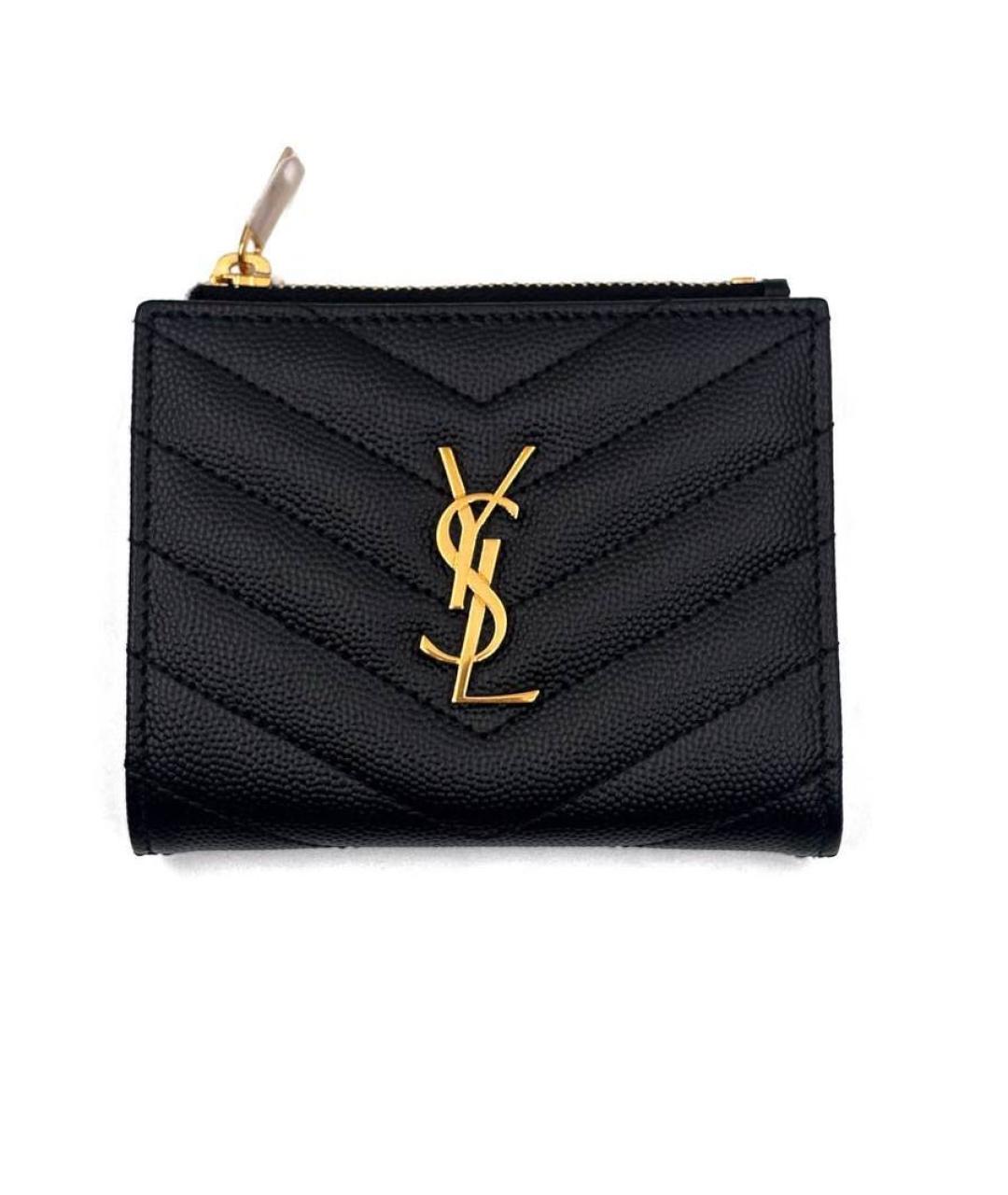 SAINT LAURENT Черный кожаный кошелек, фото 1