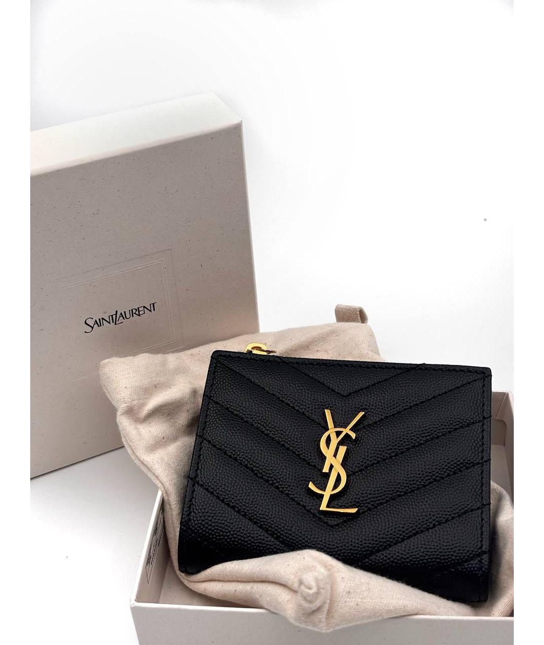 SAINT LAURENT Черный кожаный кошелек, фото 2