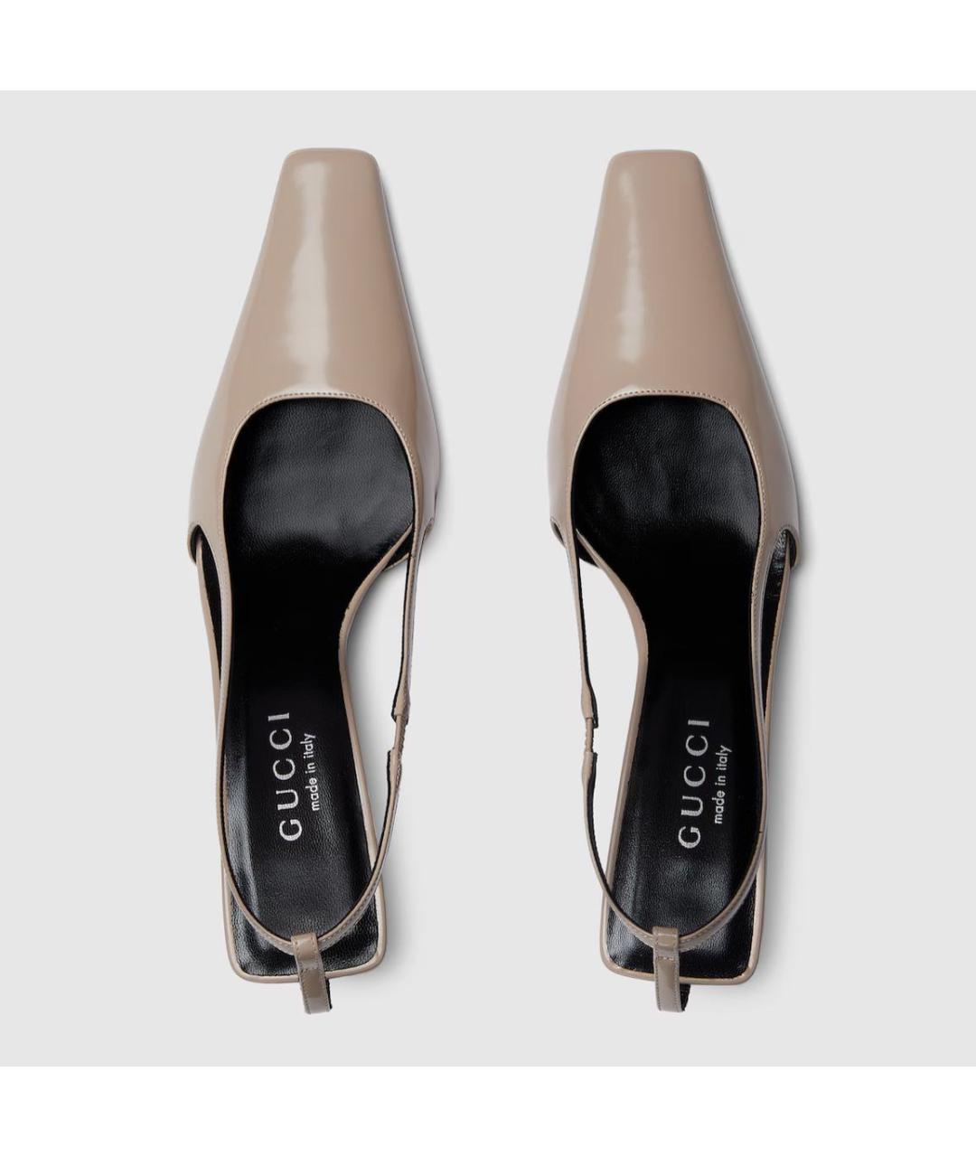 GUCCI Бежевые кожаные лодочки на низком каблуке, фото 4