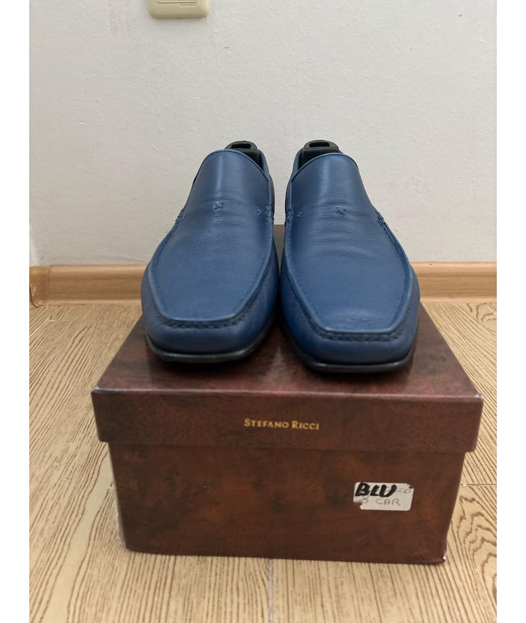STEFANO RICCI Синие кожаные мокасины, фото 2