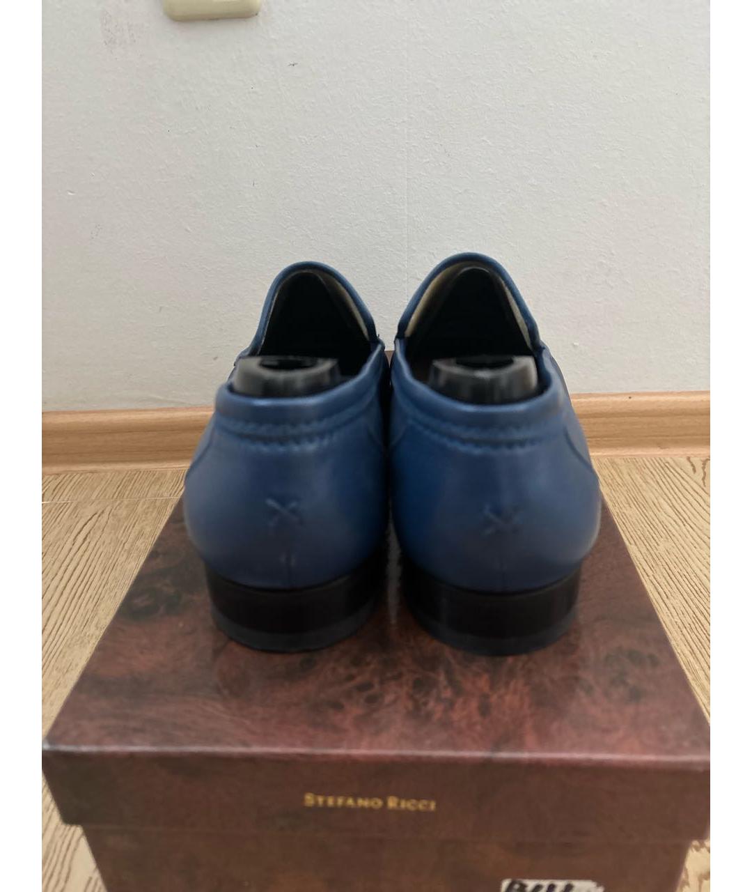 STEFANO RICCI Синие кожаные мокасины, фото 4