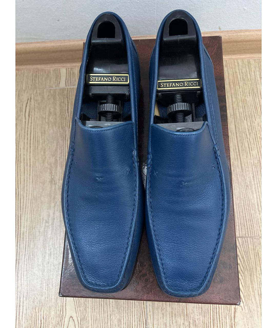 STEFANO RICCI Синие кожаные мокасины, фото 3